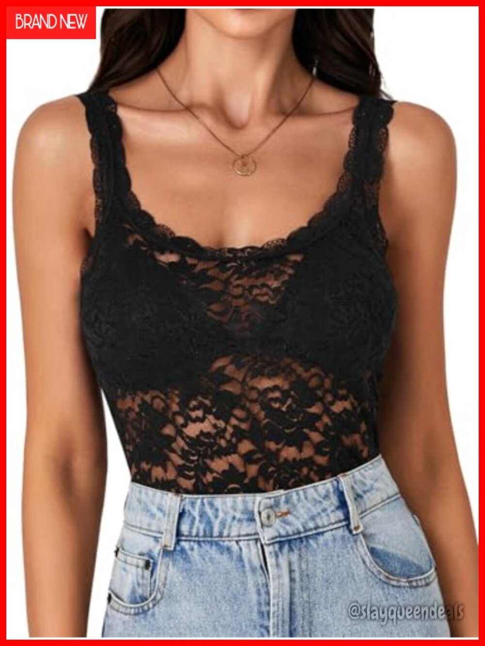Floral Lace Sexy Tank Top Spaghetti Strap Square Neck Sleeveless Slim Fit